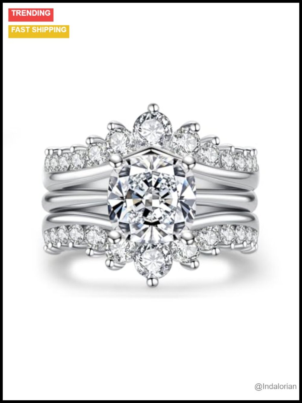 Moissanite Bridal Set Cushion Cut 925 Sterling Silver Wedding Ring